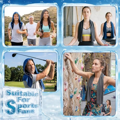 Honoson 12 Pcs Cooling Hooded Towels for Neck and Face UPF 50 Sun Protection Cooling Neck Wrap Breathable Ice Towels for Outdoor Work Running Fishing Gardening (Dark Gray,Dark Blue)