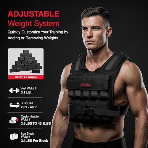 Weighted Vest for Men & Women | Adjustable Weight Vest 25 lbs/35 lbs/45 lbs with Removable Iron Weights, 1000D Cordura Weighted Training Vest for Rucking, Running & Strength Training