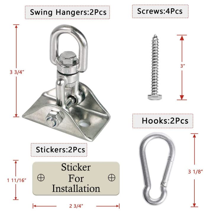 Heavy Duty Swing Hangers for Wooden Sets 2000 LB Capacity Hammock Hanger 360 Swivel Stainless Steel Swing Hardware Accessories 2 Packs for Porch Playground Yoga Heavy Bag