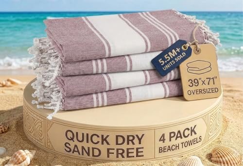 LANE LINEN Beach Towels 4 Pack - Beach Towels Oversized, Pre-Washed Extra Large Beach Towel, Quick Dry, No Sand Beach Towel, Pool Towels for Adults, 39"x71" - Wistful Mauve - color: 33: Wistful Mauve, size: Pack of 4