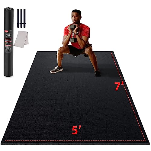 GymCope Large Exercise Mat for Home Workout,12‘x6’/10'x6'/9'x6'/8'x6'/7'x5'/6'x4' (7mm) Extra Thick Workout Mat, High-Density Gym Mat for Cardio, Jump Rope, MMA, Weights (Shoe-Friendly) - color: 7'*5'Black