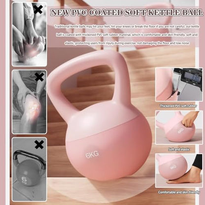 Kettlebell Home Fitness Women Soft Kettlebell Weights, New PVC Soft Rubber Kettle Ball, Does Not Damage The Floor, Practice Hip/body Shaping(Pink-2.5kg)