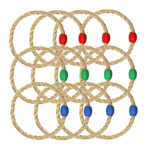 12 Pack Sisal Rope Ring Toss Game Replacement Parts for Adults and Kids, Outdoor Toss Rings for Agility Practice and Speed Game and Yard Games and Lawn Games for Party (3 Colors-Red Green Blue)
