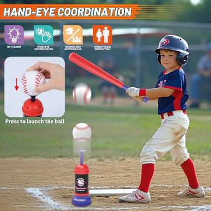 Baseball Toss and Catch Game Set - Indoor Outdoor Sports Toy with 2 Catch Paddles, 3 Sticky Balls, Baseball Bat, Pitching Machine and Storage Bag, Perfect for Backyard Fun Family Games