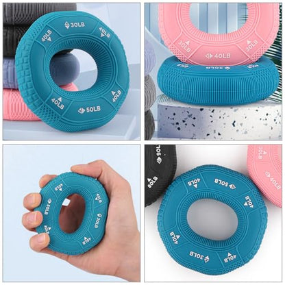 Hand Grip Strength Trainer Rings Set, Silicone Hand Exercisers with Three Resistance Levels (30-40-50lb), Finger and Wrist Forearm Trainer for Fitness and Stress Relief