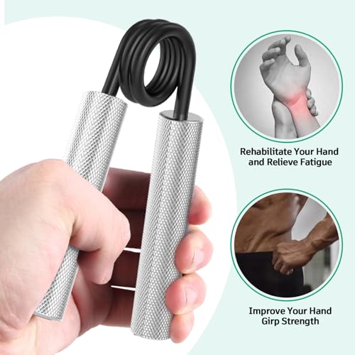 Grip Strength Trainer 4 Pack,50LB-200LB Metal Hand Grip Strengthener,Non-Slip Heavy-Duty Forearm Exerciser,Hand Gripper for Muscle Building and Hand Rehabilitation Exercising - color: Silver