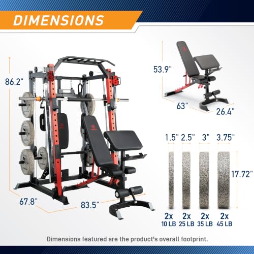 Marcy Smith Machine Cage System Home Gym Multifunction Rack, Customizable Training Station - style: Home Gym Cage + 230lb Weight Set