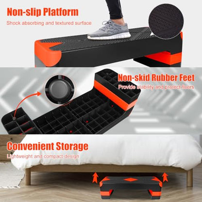 27" Exercise Workout Aerobic Step Platform with Adjustable 4"-6"-8" Risers - color: Orange