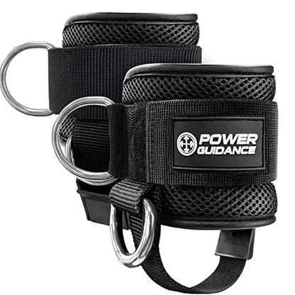 POWER GUIDANCE Ankle Strap for Cable Machine Professional Kickback Ankle Strap for Glute Workouts, Leg Extensions - Adjustable Strap with D-Rings - size: Pair