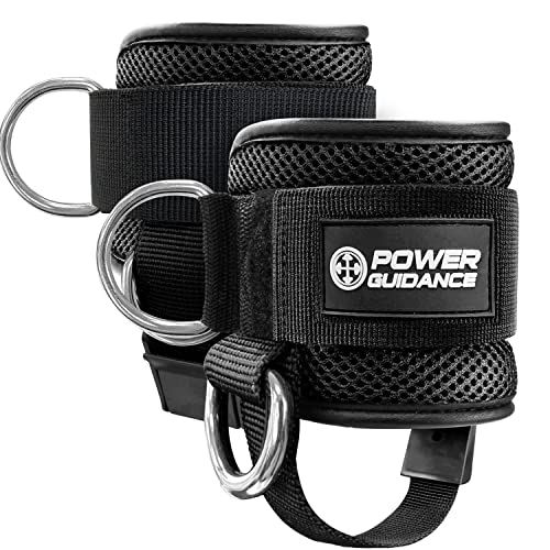 POWER GUIDANCE Ankle Strap for Cable Machine Professional Kickback Ankle Strap for Glute Workouts, Leg Extensions - Adjustable Strap with D-Rings - size: Pair