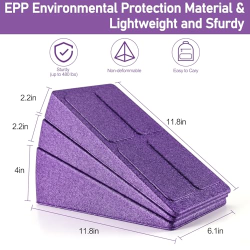 Slant Board Squat Wedge for Calf Stretching，3 Pcs 12" x 6.3" Foot Stretcher Balance Board for Plantar Fasciitis, Adjustable Foam Slant Board Wedge Great for Exercises - color: Purple