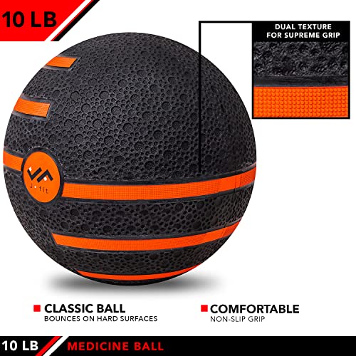 JFIT Dual Texture Medicine Ball – Weighted Exercise Ball for Strength, Core & Functional Fitness Training - style: 10lb