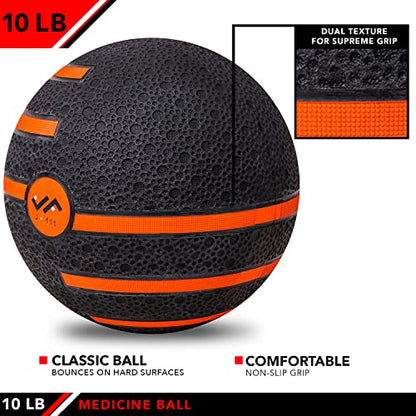 JFIT Dual Texture Medicine Ball – Weighted Exercise Ball for Strength, Core & Functional Fitness Training - style: 10lb