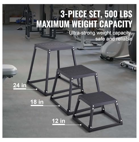 Plyometric Jump Boxes 12/18/24 Inch Set, Plyo Box for Fitness, Agility Training, Step Up Platform - Home Gym Conditioning, Strength Workouts - Black