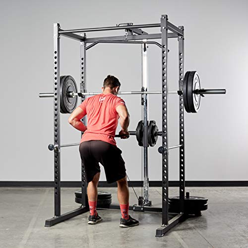 REP Fitness PR-1100 Power Rack Home Gym System, Squat Cage with Attachment Compatibility Multi-Grip Pull Up Bar, Adjustable J Cups, Extended Safeties, 700 lb Capacity, Strength Training Equipment - style: Power Rack + Lat/Row Attachment + Dip Attachment