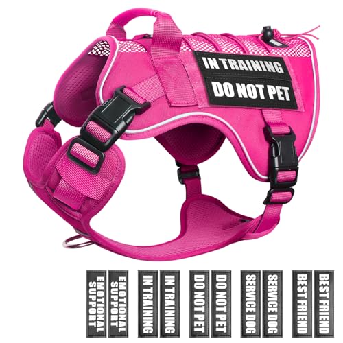 Service Dog in Training Mesh Harness with 10 Pet Patches, Soft Air Mesh Breathable Tactical Dog Molle Vest, Reflective Military Pet Vest for Walking Hiking for Large Dogs - color: Pink, size: Large