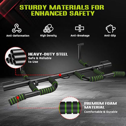 Pull Up Bar for Doorway Upgrade Multi-Grip Pullup Door Strength Training Pull-Up Bars Frame Chin Hanging Exercise Home Doorframe Dead Hang Without Screws Over the at Indoor No Way, Up To 440 Lbs