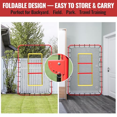 Baseball Rebounders + Pitchback Net,Adjustable 5 Angle Pitch Return Trainer for Fielding,Pitching & Catch Practice,Rebound Net with 3 Targets Simulate Grounders, Line Drives,Fly Balls for All Players