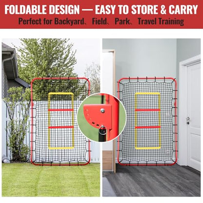 Baseball Rebounders + Pitchback Net,Adjustable 5 Angle Pitch Return Trainer for Fielding,Pitching & Catch Practice,Rebound Net with 3 Targets Simulate Grounders, Line Drives,Fly Balls for All Players