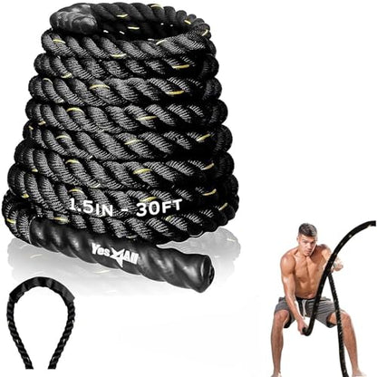 Yes4All 1.5/2 Inch Battle Ropes with Extra Protective Sleeve, Workout Ropes for Cross-Training Home Gym & Fitness Exercises, Strength Training - 30,40,50 Feet Lengths Available