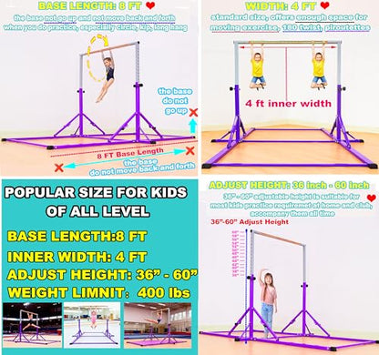 MARFULA Gymnastic Kip Bar for Kids Teens Ages 3-25 of All Gymnastic Levels - color: Purple (New Style - 8 Ft Base)