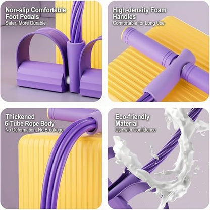 Pedal Resistance Bands with Handles, Upgrade Multi Function Pedal Training Band, 6-Tubes Natural Rubber Foot Pedal Resistance, Fitness Bands for Full Body, Abdomen, Waist, Arm, Leg(Purple)
