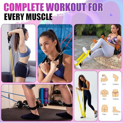 Resistance Bands Set, Long and Fabric Loop Bands for Working Out Exercise Stretching & Physical Therapy – Booty, Glute, Mini & Ankle for Home, Gym, Travel & Rehab