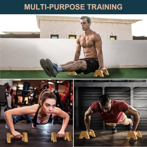 flintronic Push-up Stand, 2 PCS Wood Pushup Bars, Wooden Parallettes Bars, Non-Slip Base with Non-Slip Mat for Strength Training