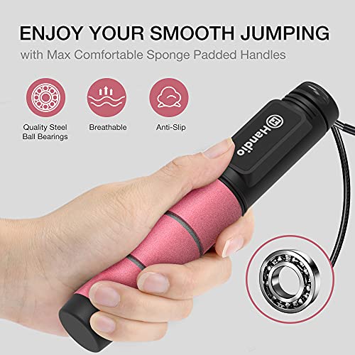 Jump Rope, H Handio Jump Rope with Counter, Workout Jumping Rope with Steel Ball Bearings, Adjustable Length Speed Skipping Rope for Men Women Kids Home Gym, Crossfit, Fitness Exercise - color: Pink