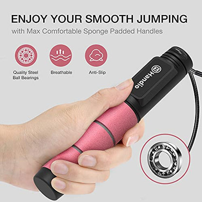 Jump Rope, H Handio Jump Rope with Counter, Workout Jumping Rope with Steel Ball Bearings, Adjustable Length Speed Skipping Rope for Men Women Kids Home Gym, Crossfit, Fitness Exercise - color: Pink