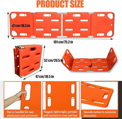 Foldable Spine Board Emergency Rescue Stretcher – Water Floating Plastic Backboard for Patient Transport with Safety Seat Belts, 350 lbs Weight Capacity (4Folds) - size: 4Folds