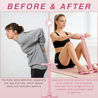 Pedal Resistance Bands with Handles,6-Tube Elastic Yoga Foot Pedal Resistance Band, Natural Rubber Tension Rope, Fitness Shaping Yoga for Abdominal, Leg, Arm and Back Slimming Trainingce - color: Pink