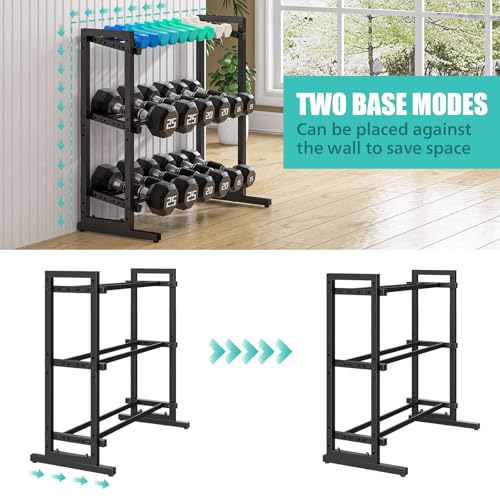 3 Tier Adjustable Dumbbell Rack, 33.6-Inch Weight Rack for Home Gym, Extended Base kettlebell holder for Home Gym, Space-Saving Dumbbell Stand - 900LBS Capacity (Rack Only)