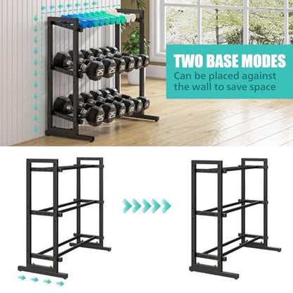 3 Tier Adjustable Dumbbell Rack, 33.6-Inch Weight Rack for Home Gym, Extended Base kettlebell holder for Home Gym, Space-Saving Dumbbell Stand - 900LBS Capacity (Rack Only)