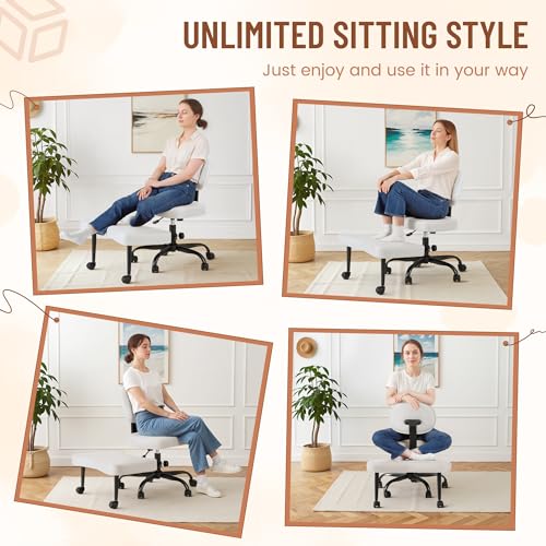Homall Ergonomic Cross Legged Office Desk Chair with Wheels, 360° Swivel and Adjustable Height for Meditation and ADHD,Criss Cross Kneeling Chair with Lumbar Support (Leather, White) - color: White