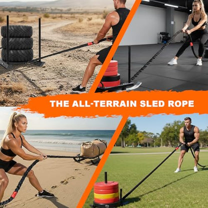 50FT Weighted Sled Pull Rope with 3m Distance Markers - Heavy-Duty Braided Polyester Training Rope for Functional Strength & Conditioning Workouts