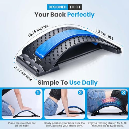 Spine Decompression Back Stretcher with Massage Ball - 3 Level Adjustable Back Cracker Board for Lower Back Comfort - Posture Support and Scoliosis Aid for Home, Office & Gym