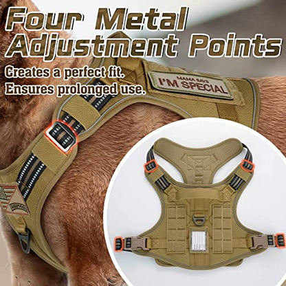 rabbitgoo Tactical Dog Harness for Large, No Pull Military Service Vest - color: Brown, size: Large