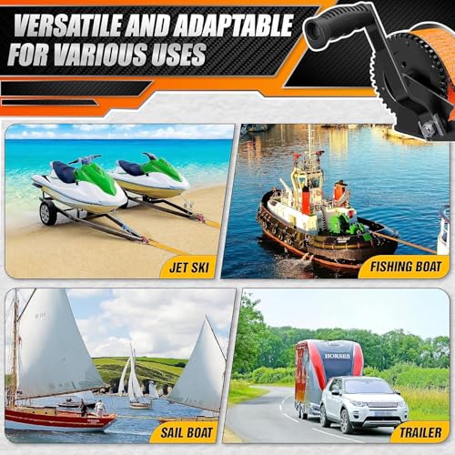 [PREMIUM] Boat Trailer Winch Strap With Supper Steel Hook, 15000 LBS Break Strength, Two Layers Winch Strap, Winch Pulley Strap For Boat Trailer Replacement, Towing Vehicles & Boat Accessories 2"x20'