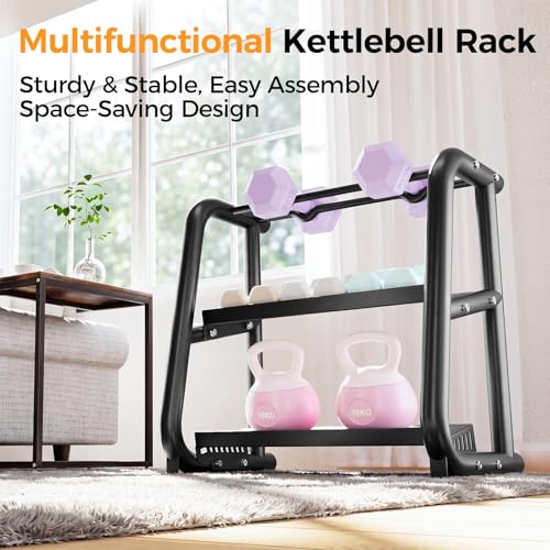 3 Tier Dumbbell Rack (600LB Max), Heavy Duty Weight Rack for Home Gym & Kettlebell Rack (Fits 50LB/11in Max), Compact Weight Rack, Dumbbell Storage Rack and Stand, Dumbbell Rack Stand Only