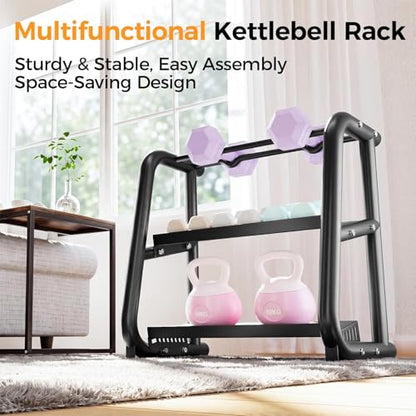 3 Tier Dumbbell Rack (600LB Max), Heavy Duty Weight Rack for Home Gym & Kettlebell Rack (Fits 50LB/11in Max), Compact Weight Rack, Dumbbell Storage Rack and Stand, Dumbbell Rack Stand Only
