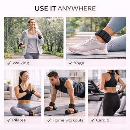 Elegance Adjustable Wrist & Ankle Weights for Women – Wearable Fitness Bracelets for Pilates, Yoga, Walking & Home Workout – Soft Silicone Weighted Bangles (Black)