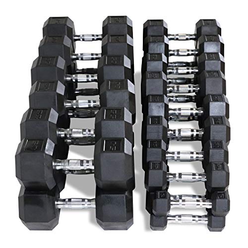 WF Athletic Supply Rubber Coated Hex Dumbbell Set, Multiple Choices Available - Dumbbells with Rack Stand and Mat, or Dumbbells Only (200/550/1200/2100/3000 LB)