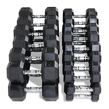 WF Athletic Supply Rubber Coated Hex Dumbbell Set, Multiple Choices Available - Dumbbells with Rack Stand and Mat, or Dumbbells Only (200/550/1200/2100/3000 LB)