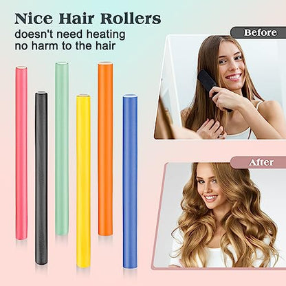 Heatless Hair Curler Set - 30 Flexible Overnight Blowout Rods, Soft Rollers for Long Hair (Small Size) - color: 9.45" (3 Sizes)