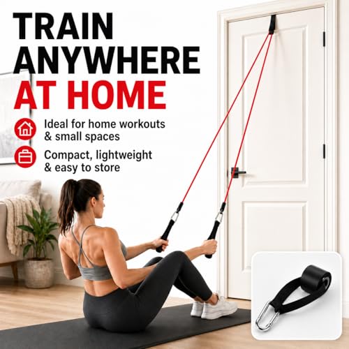 Door Anchor for Resistance Bands, Heavy-Duty Triple Stitching, Neoprene Padding, 2.2" Ball Head with Carabiner, Home Workout and Physical Therapy