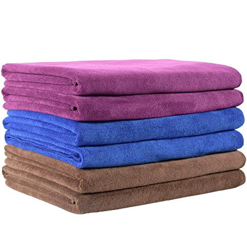 JML Microfiber Towels, Bath Towel Sets (6 Pack, 27" x 55") - Extra Absorbent, Fast Drying, Multipurpose for Bath, Swimming, Fitness, Sports, Yoga, Blue/Brown/Purple - color: Mix Color Blue/Brown/Purple, size: 6 Pack-27" x 55"