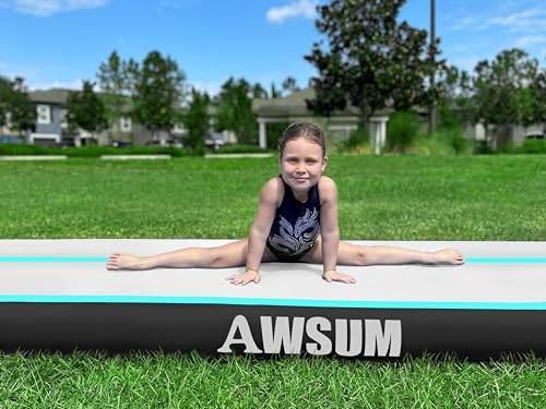 AWSUM Inflatable Gymnastics Mat, Tumble Track Air Mats with Pump - color: Mint Green/Black, size: 13ft*3.3ft*8in(4*1*0.2M)
