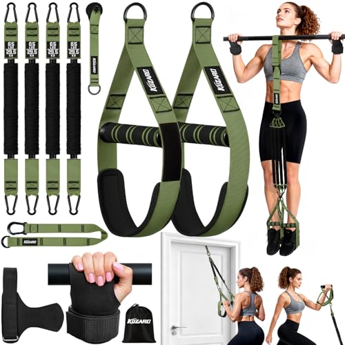 Upgraded Pull Up Assistance Bands for Women, Heavy Duty Resistance Bands with Handles, Exercise Band with Door Anchor, Workout Band Set for Pull Up Bar, Full Body Sculpting,Muscle Training, Home Gym - color: Green