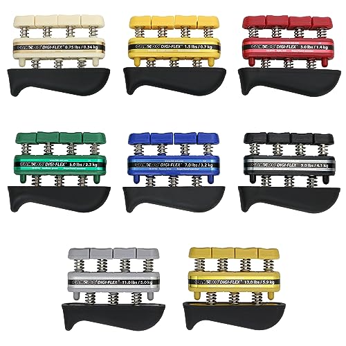 CanDo Digi-Flex Hand and Finger Exerciser 8 Piece Set X-Light - X-Heavy Resistance - No Rack -For Dexterity, Strength, and Flexibility for Fingers, Hands, and Forearms